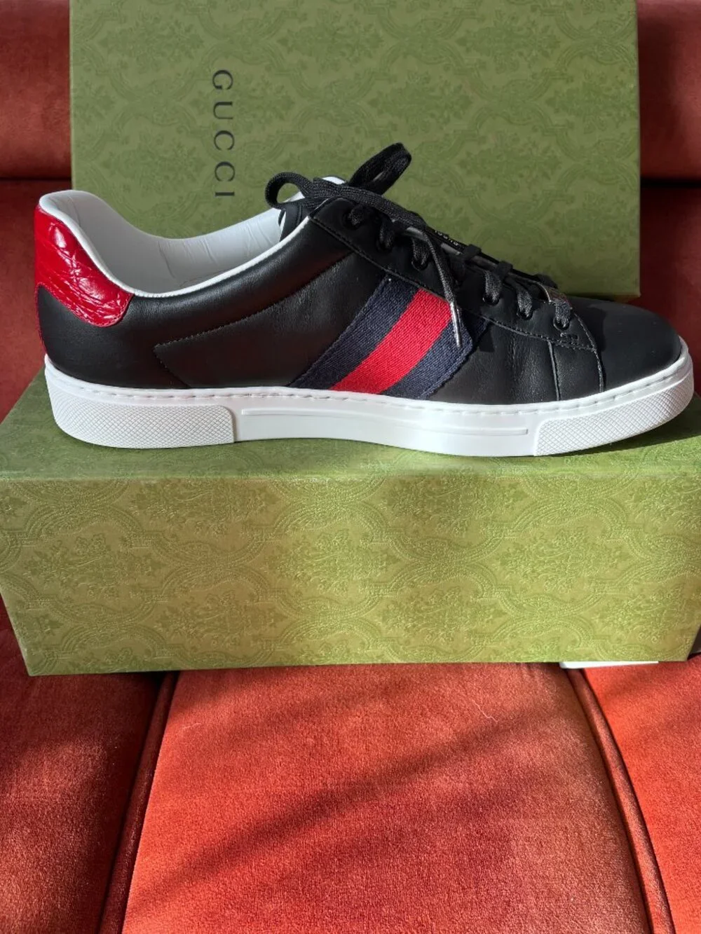 New Gucci Ace web-trim Leather Sneakers Men's Size US11.5 / UK11